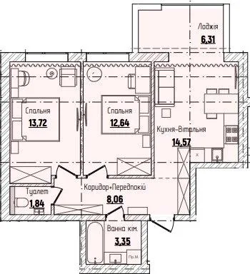 2-кімнатна квартира, 61 м², Чагор — фото 1