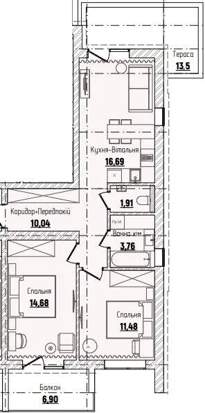 2-комнатная квартира, 65 м², Чагор — фото 1