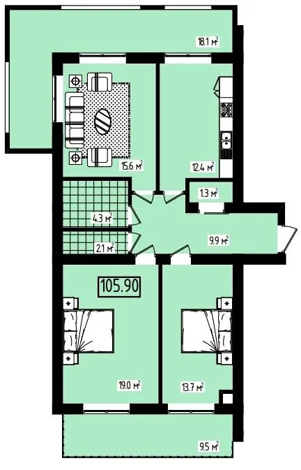 ЖК Італійський квартал — 105.9 м²