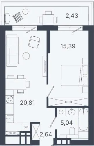 ЖК Шелест — 46.3 м²