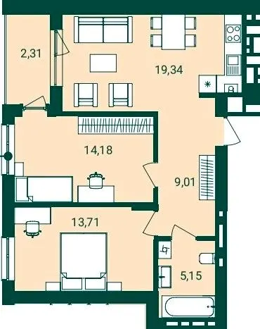 ЖК Novatsia — 63.7 м²