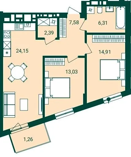 ЖК Novatsia — 69.6 м²