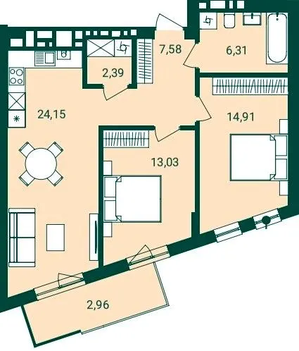 ЖК Novatsia — 70.4 м²