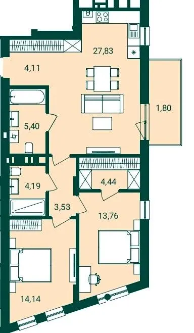 ЖК Novatsia — 79.2 м²