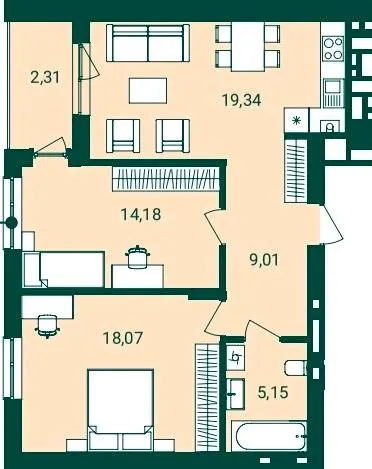 ЖК Novatsia — 68.1 м²