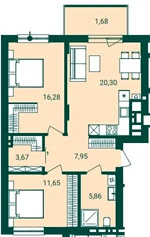 ЖК Novatsia — 67.4 м²