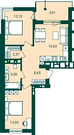 ЖК Novatsia — 62.8 м²