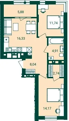 ЖК Novatsia — 63.8 м²
