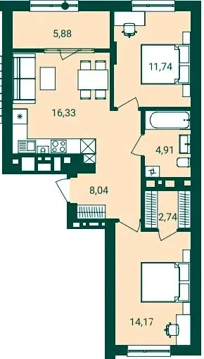 ЖК Novatsia — 63.8 м²