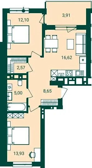 ЖК Novatsia — 62.8 м²