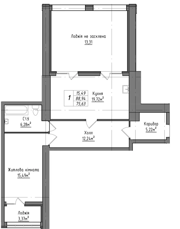 ЖК Королівська гірка — 75.6 м²