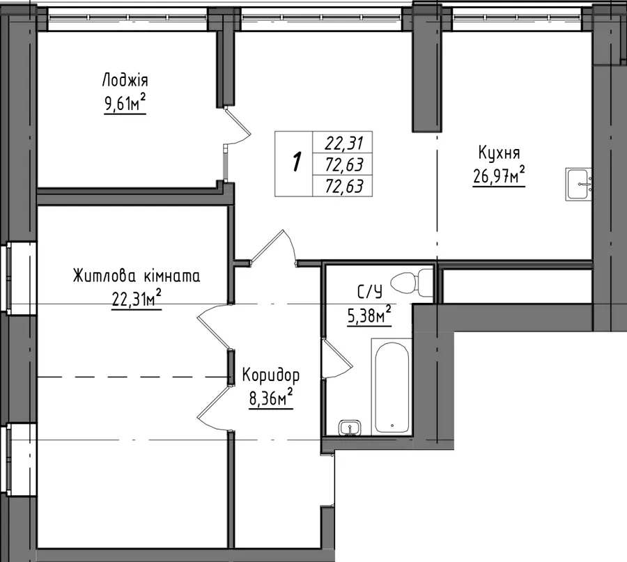 ЖК Королівська гірка — 72.6 м²