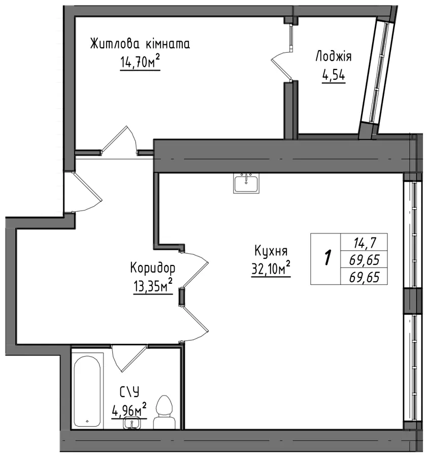 ЖК Королівська гірка — 69.7 м²