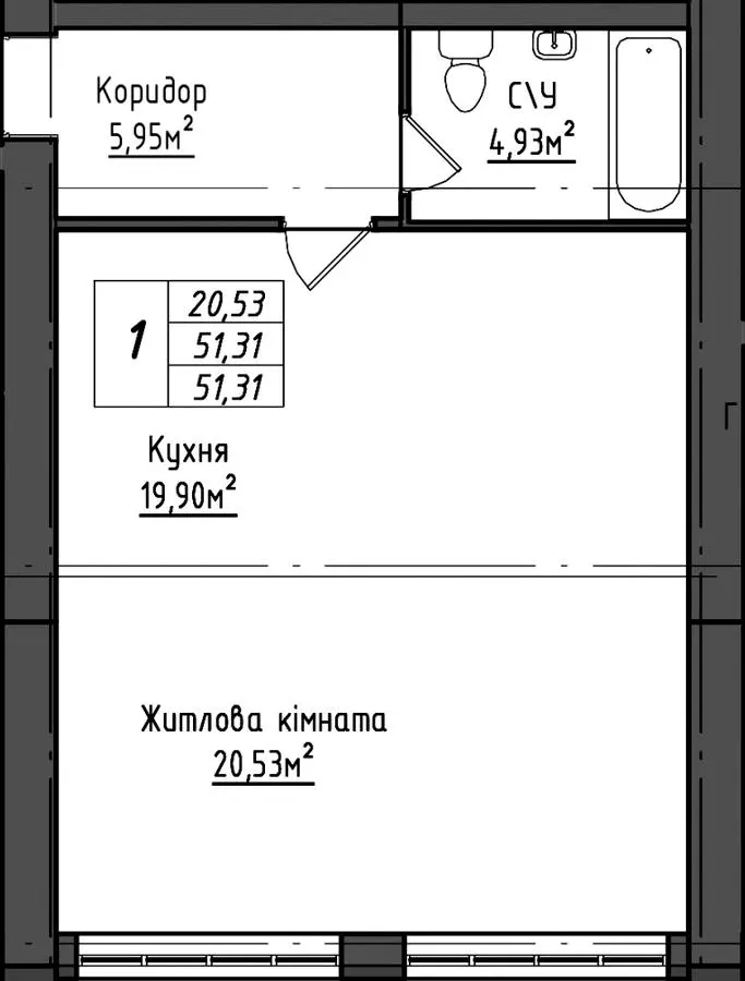 ЖК Королівська гірка — 51.3 м²