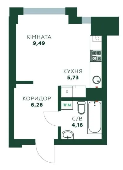 1-кімнатна квартира, 25 м², Крюківщина — фото 1