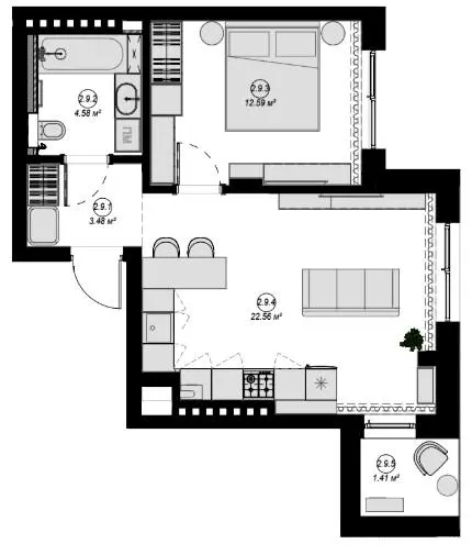 ЖК Eden Park — 44.6 м²