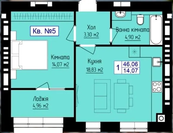 ЖК Перлина Проскурова-7 — 46.1 м²