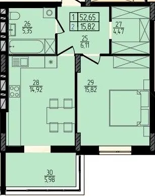ЖК Альянс — 52.7 м²