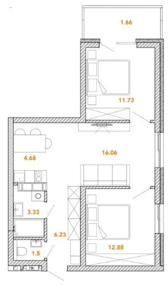 Прибутковий будинок S1 Позняки — 58.1 м²