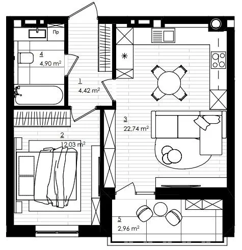 ЖК GREENHOUSE KALYNIV — 47.1 м²