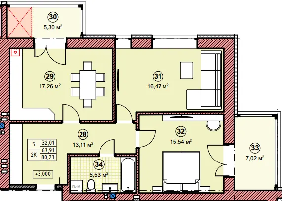 ЖК Липові роси — 80.2 м²