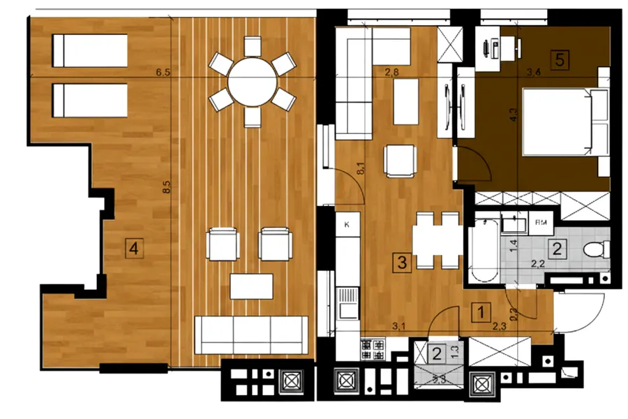 ЖК Парус Riverside — 62.7 м²