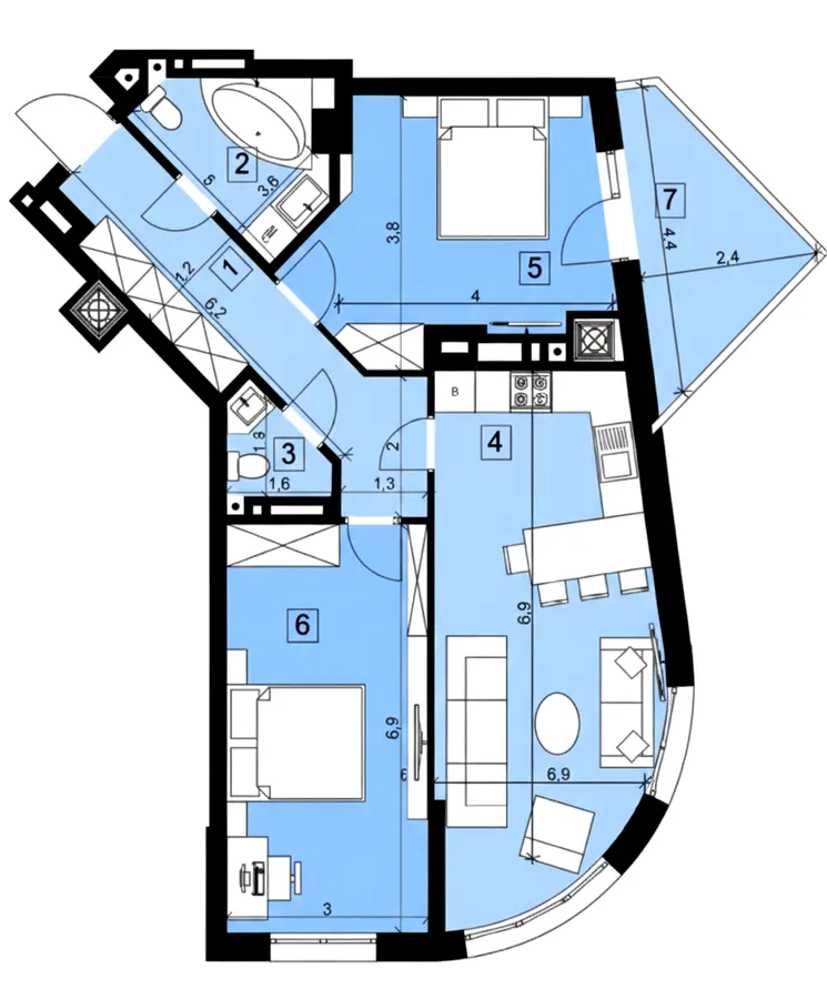 ЖК Парус Riverside — 71.5 м²