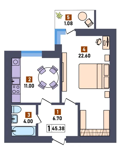 ЖК Перший квартал — 45.4 м²