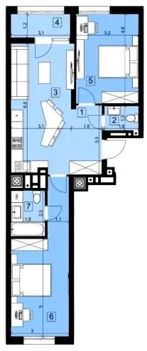 ЖК Парус Riverside — 67.7 м²