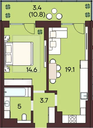 ЖК ЯРОВИЦЯ — 45.1 м²