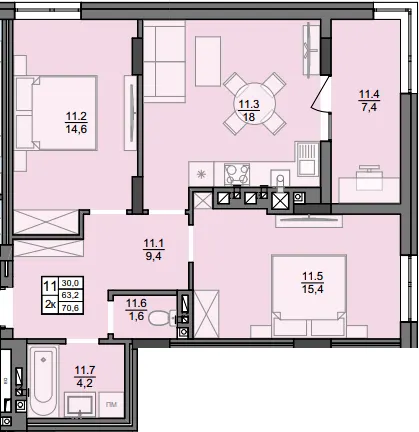 ЖК Винниківські Вежі — 70.6 м²