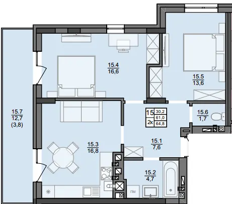 ЖК Винниківські Вежі — 64.8 м²