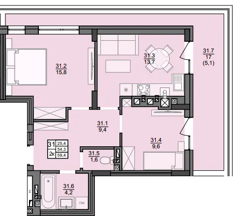 ЖК Винниківські Вежі — 59.4 м²