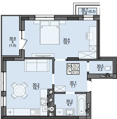 ЖК Винниківські Вежі — 51.2 м²