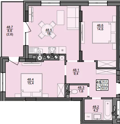 ЖК Винниківські Вежі — 65.8 м²