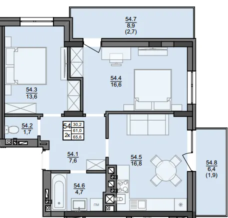 ЖК Винниківські Вежі — 65.6 м²
