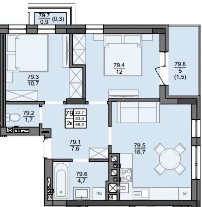 ЖК Винниківські Вежі — 55.2 м²