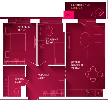 ЖК Family Plaza 2 — 62 м²
