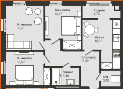 ЖК Vodogray UN1T — 84.6 м²