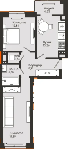 ЖК Vodogray UN1T — 65.3 м²