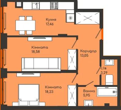 ЖК Vodogray UN1T — 76.6 м²