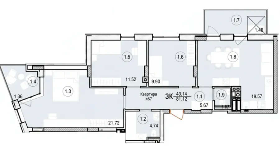ЖК Riverside — 81.1 м²