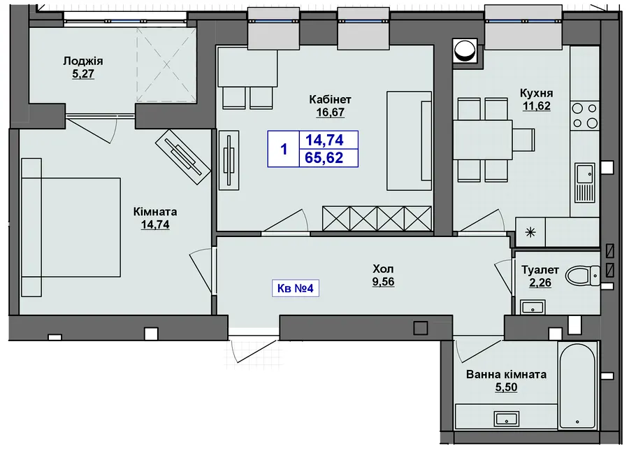 ЖК Перлина Проскурова-5 — 65.6 м²