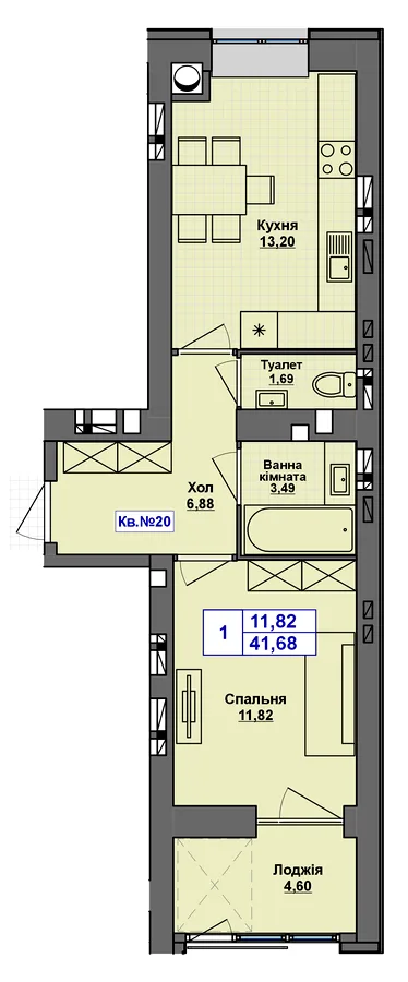 1-кімнатна квартира, 42 м², Старокостянтинівське шосе, 5/5, Хмельницький — фото 1