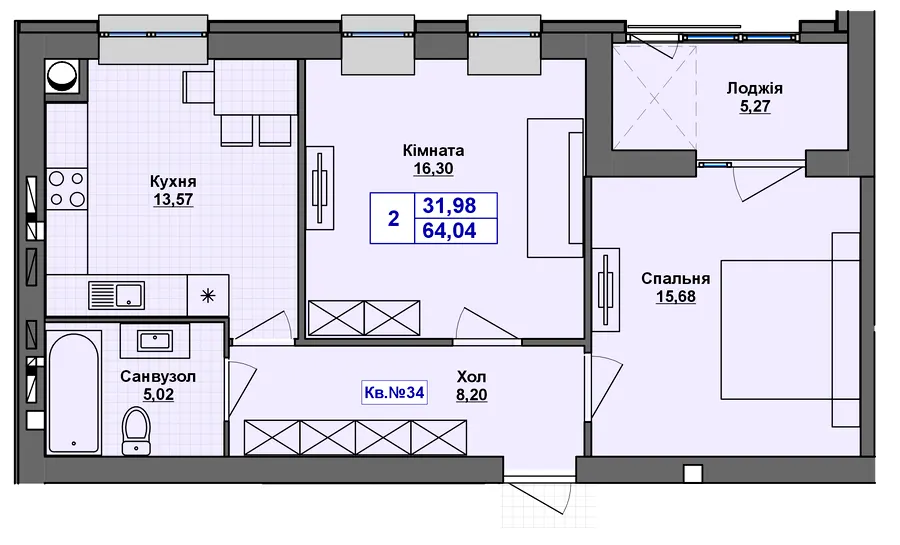 ЖК Перлина Проскурова-5 — 64 м²