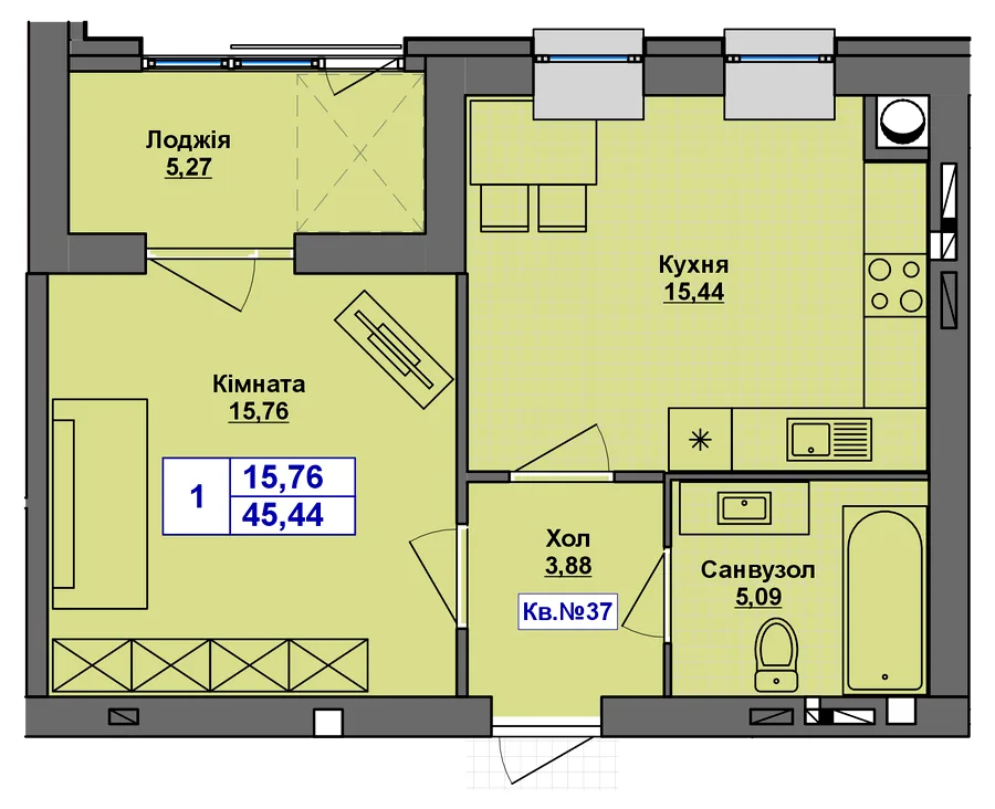1-комнатная квартира, 45 м², Старокостянтинівське шосе, 5/5, Хмельницкий — фото 1