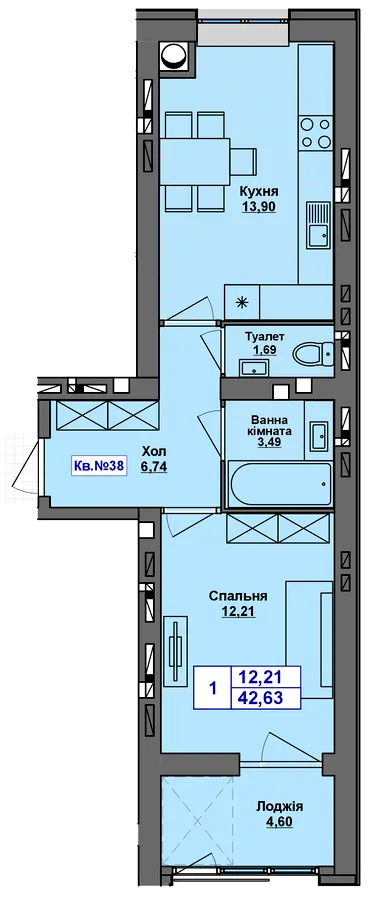 ЖК Перлина Проскурова-5 — 42.6 м²