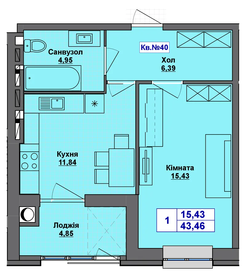 ЖК Перлина Проскурова-5 — 43.5 м²