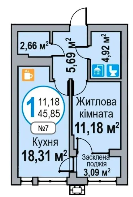 ЖК ЕКО-ДІМ на Трускавецькій — 45.9 м²