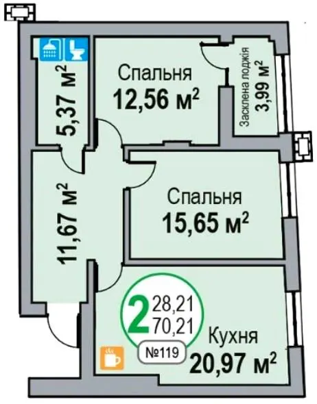 ЖК ЕКО-ДІМ на Трускавецькій — 70.2 м²